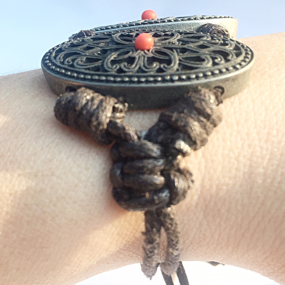 Pewter/Coral Adjustable Bracelet - Picture 2 of 5